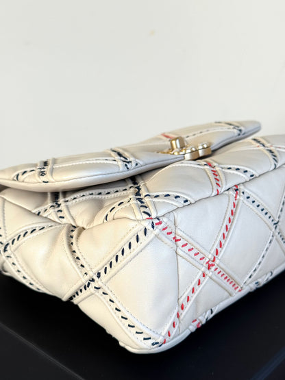 Pre-owned Chanel 19 Small Stitch Beige Lambskin Flap Bag Limited Edition