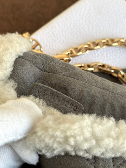 Pre-owned Dior Caro Small Grey Shearling Cannage Flap Bag