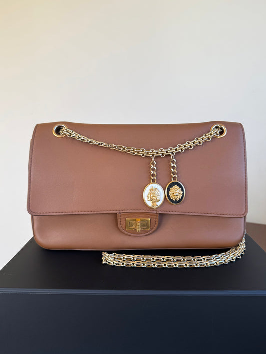 Pre-owned Chanel Paris-Rome Nude 2.55 Large Brown Calfskin Flap Bag