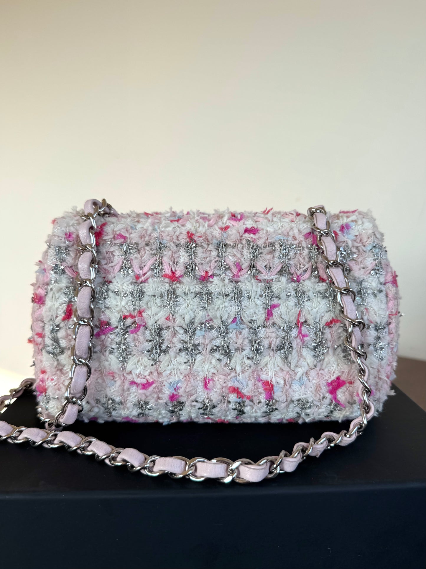 Pre-owned Chanel Timeless Mini Rectangle Pink Tweed Flap Bag