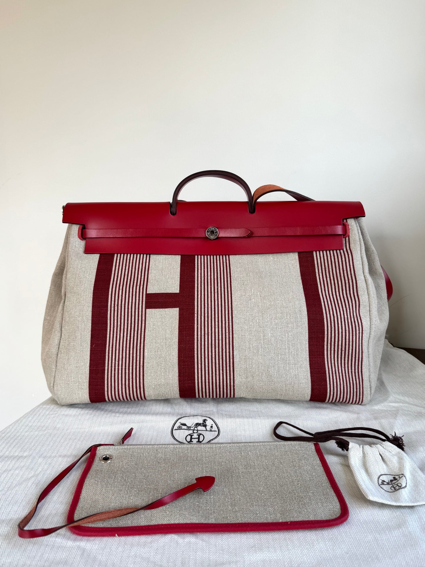 Pre-owned Hermès Herbag Zip 50 Printed Toile Leather Travel Bag