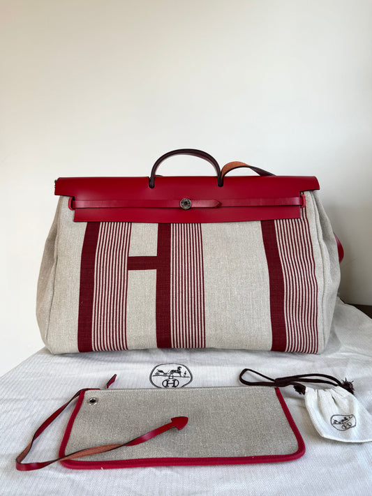 Pre-owned Hermès Herbag Zip 50 Printed Toile Leather Travel Bag
