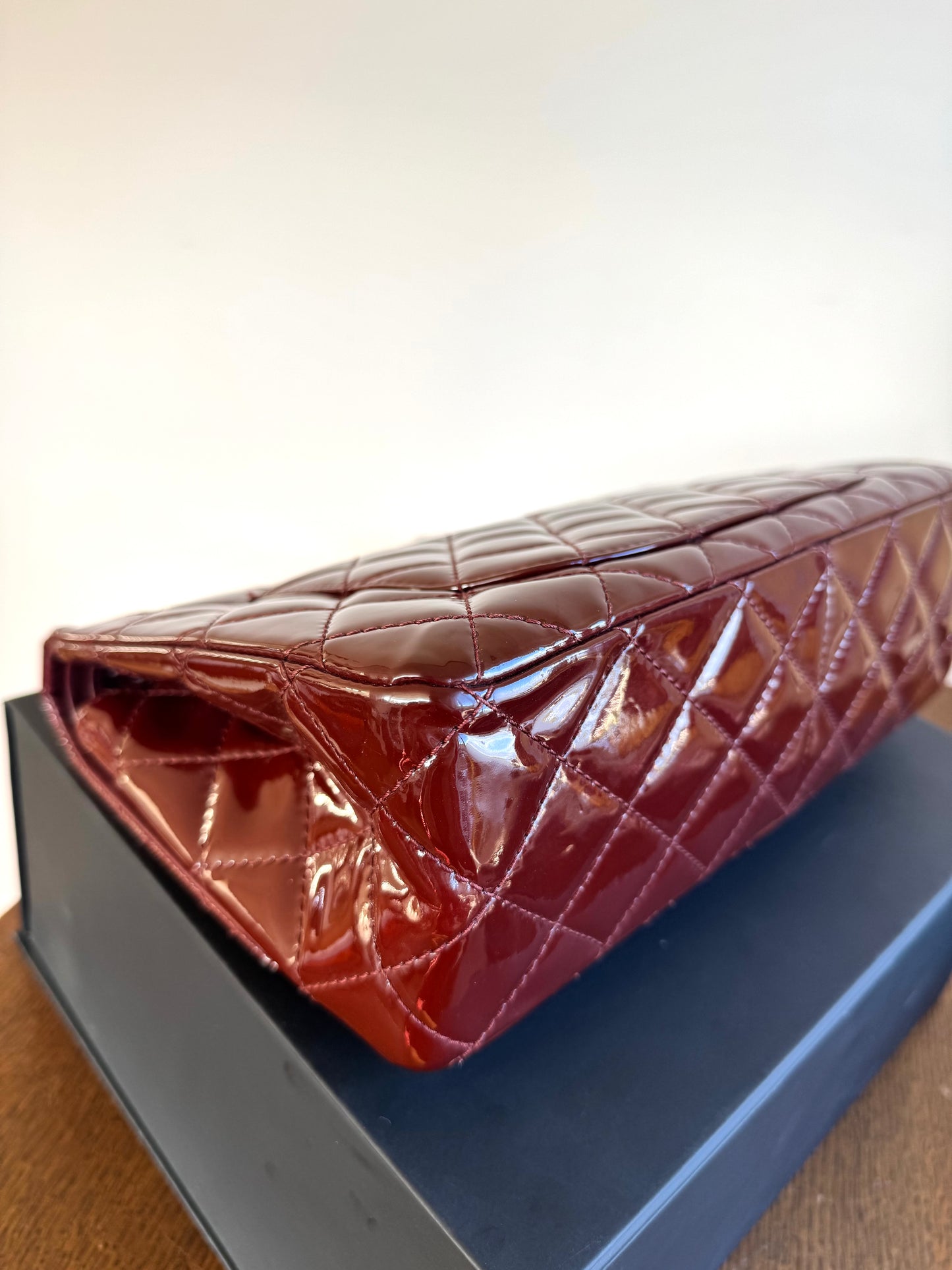 Pre-owned Chanel 2.55 Reissue Maxi 227 Burgundy Patent Leather Flap Bag