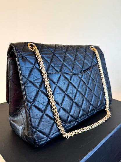Pre-owned Chanel 2.55 Reissue Maxi 227 Black Calfskin Flap Bag