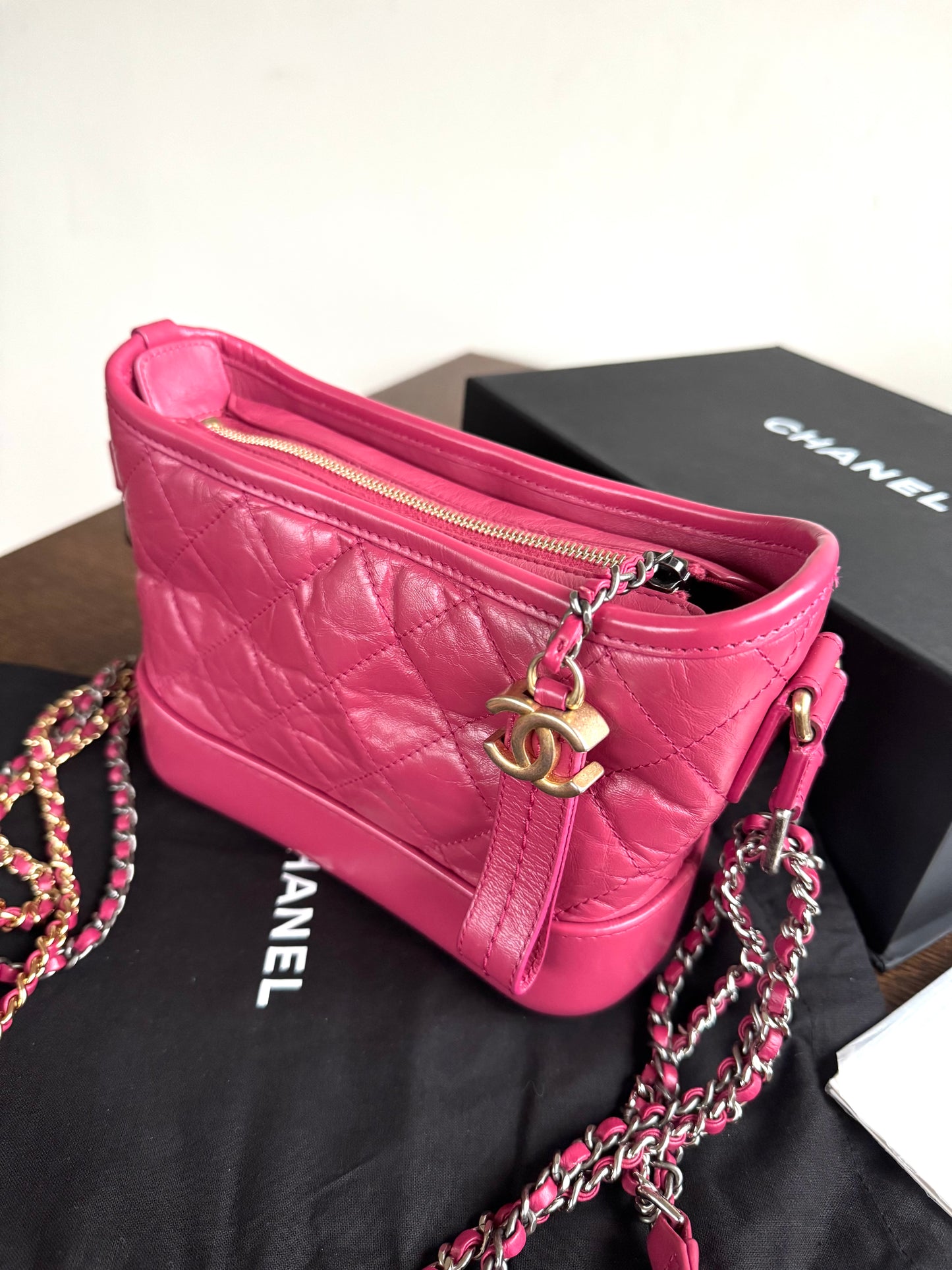 Pre-owned Chanel Gabrielle Small Pink Leather Hobo Bag