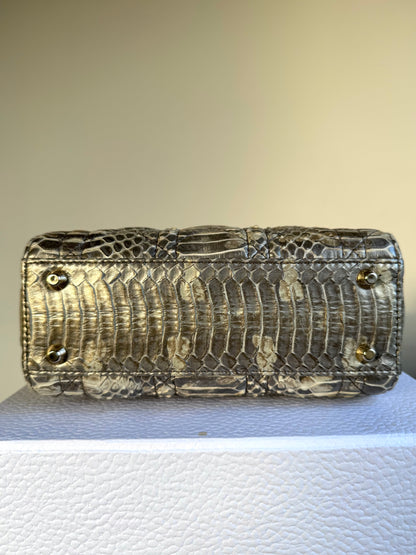 Pre-owned Dior Lady Dior Mini Metallic Grey Beige Python Bag
