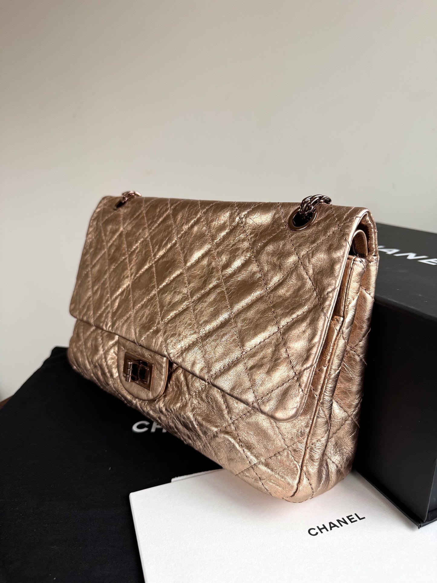 Pre-owned Chanel 2.55 Maxi Rose Gold Calfskin Leather Flap Bag