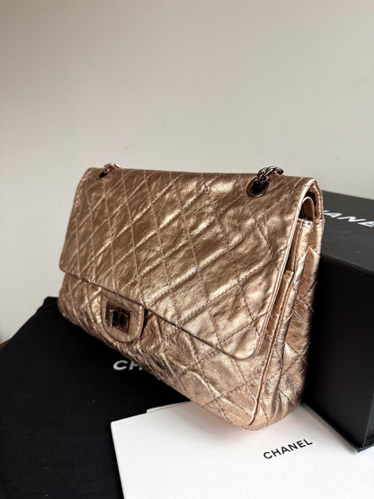 Pre-owned Chanel 2.55 Maxi Rose Gold Calfskin Leather Flap Bag