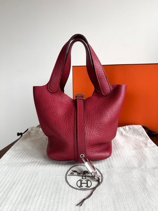 Pre-owned Hermès Picotin 18 Clemence Rouge Grenade Handle Bag