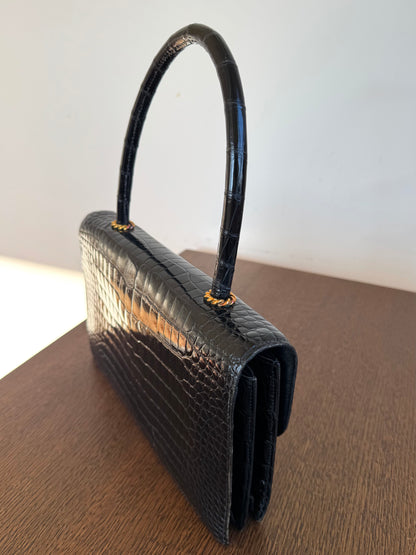 Pre-owned Hermès Vintage Escale Black Crocodile Handle Bag