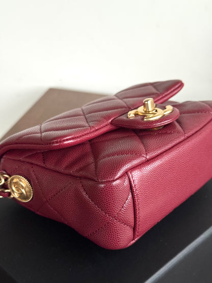 Pre-owned Chanel Twist Your Button Mini Burgundy CaviarFlap Bag