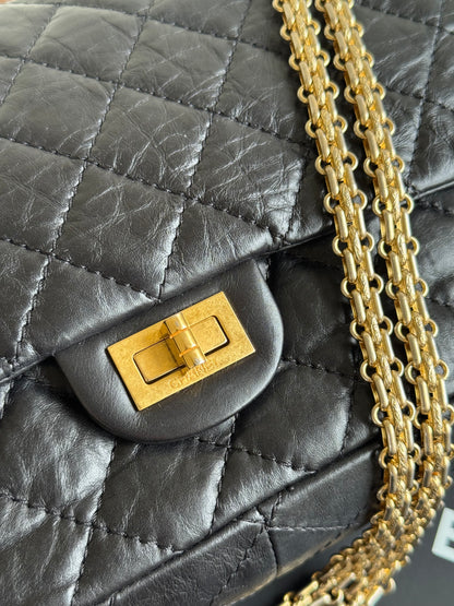 Pre-owned Chanel 2.55 Reissue Large 226 Black Calfskin Flap Bag