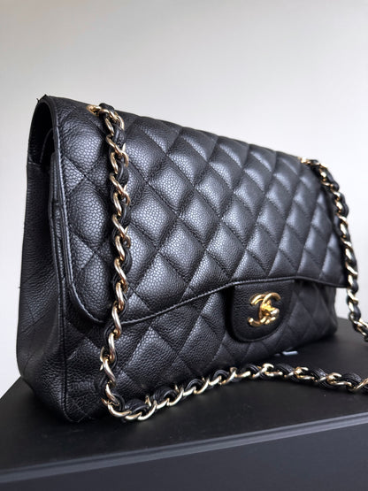 Pre-owned Chanel Timeless Classic Jumbo Black Caviar Flap Bag