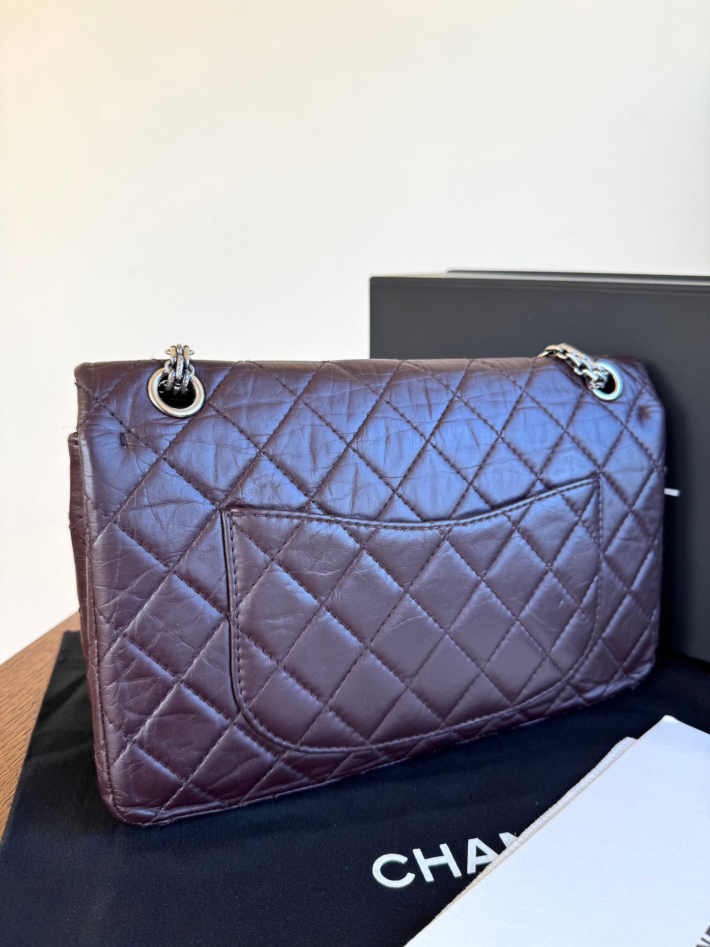 Pre-owned Chanel 2.55 Reissue Large 226 Dark Plum Brown Leather Flap Bag
