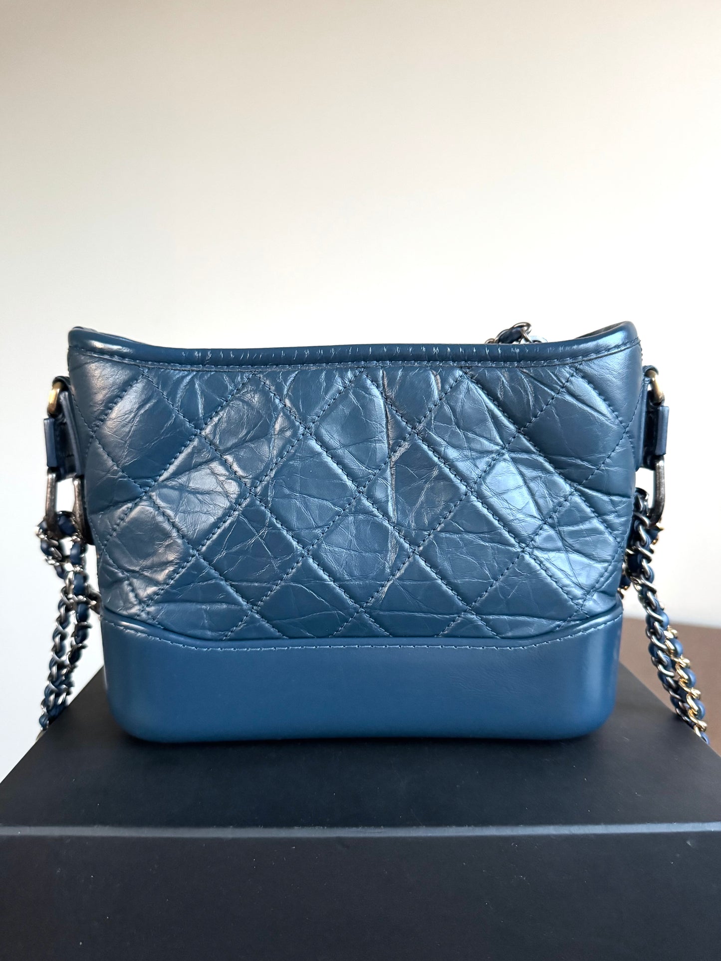 Pre-owned Chanel Gabrielle Small Marine Blue Leather Hobo Bag