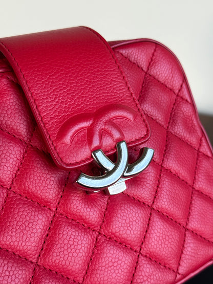 Pre-owned Chanel CC Box Mini Red Leather Camera Bag