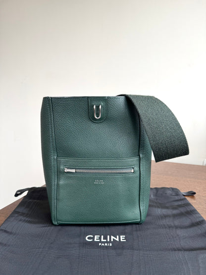 Pre-owned Céline Seau Sangle Small Dark Green Leather Tote Bag