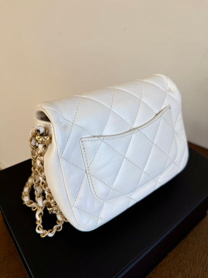 Pre-owned Chanel CC Mini Dynasty White Leather Flap Bag