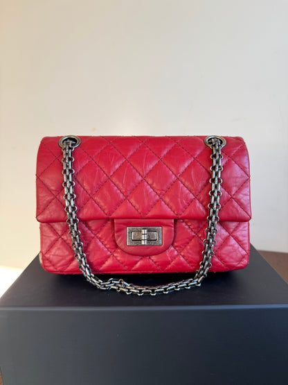 Pre-owned Chanel 2.55 Reissue Small 224 Red Leather Flap Bag