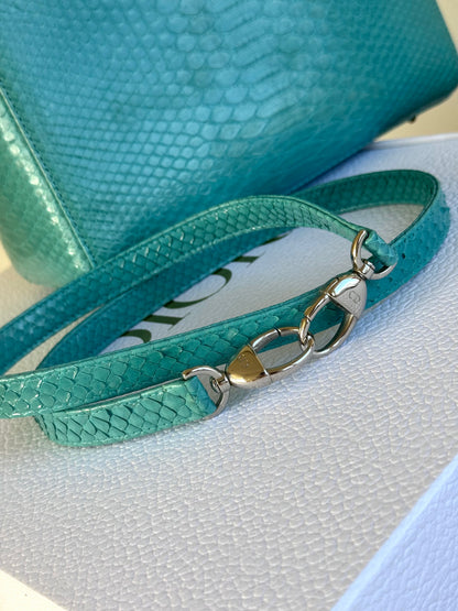 Pre-owned Dior Lady Dior Medium Tiffany Blue Python Bag
