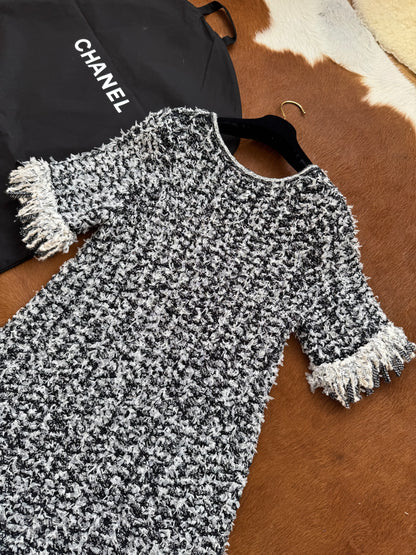 Pre-owned Chanel Black White Cotton Silk Dress