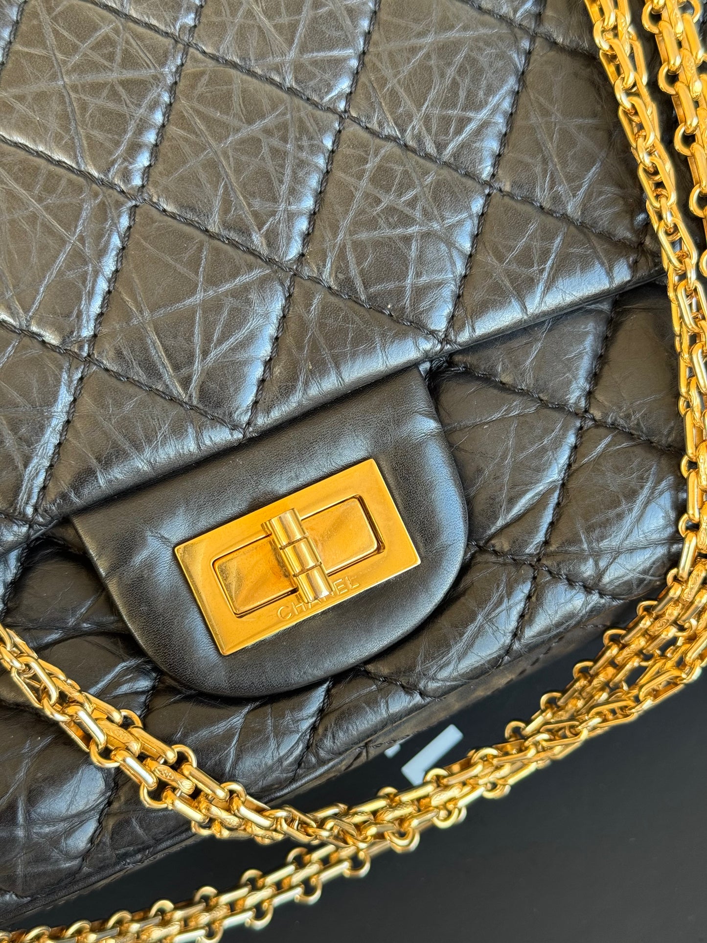 Pre-owned Chanel 2.55 Reissue Maxi 227 Black Calfskin Flap Bag