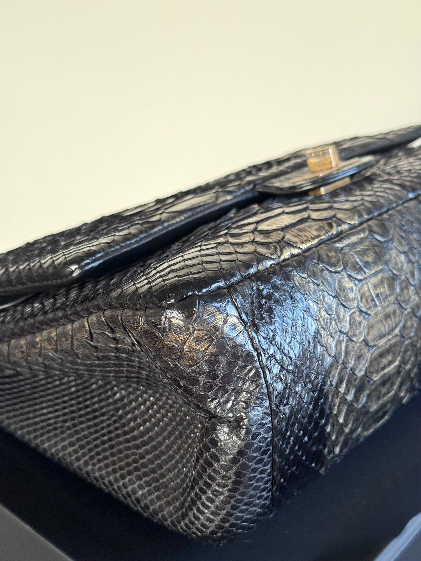 Pre-owned Chanel 2.55 Reissue Large 226 Black Gold Python Flap Bag