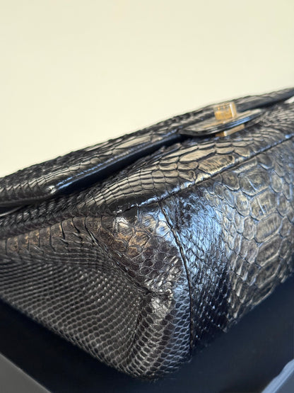 Pre-owned Chanel 2.55 Reissue Large 226 Black Gold Python Flap Bag
