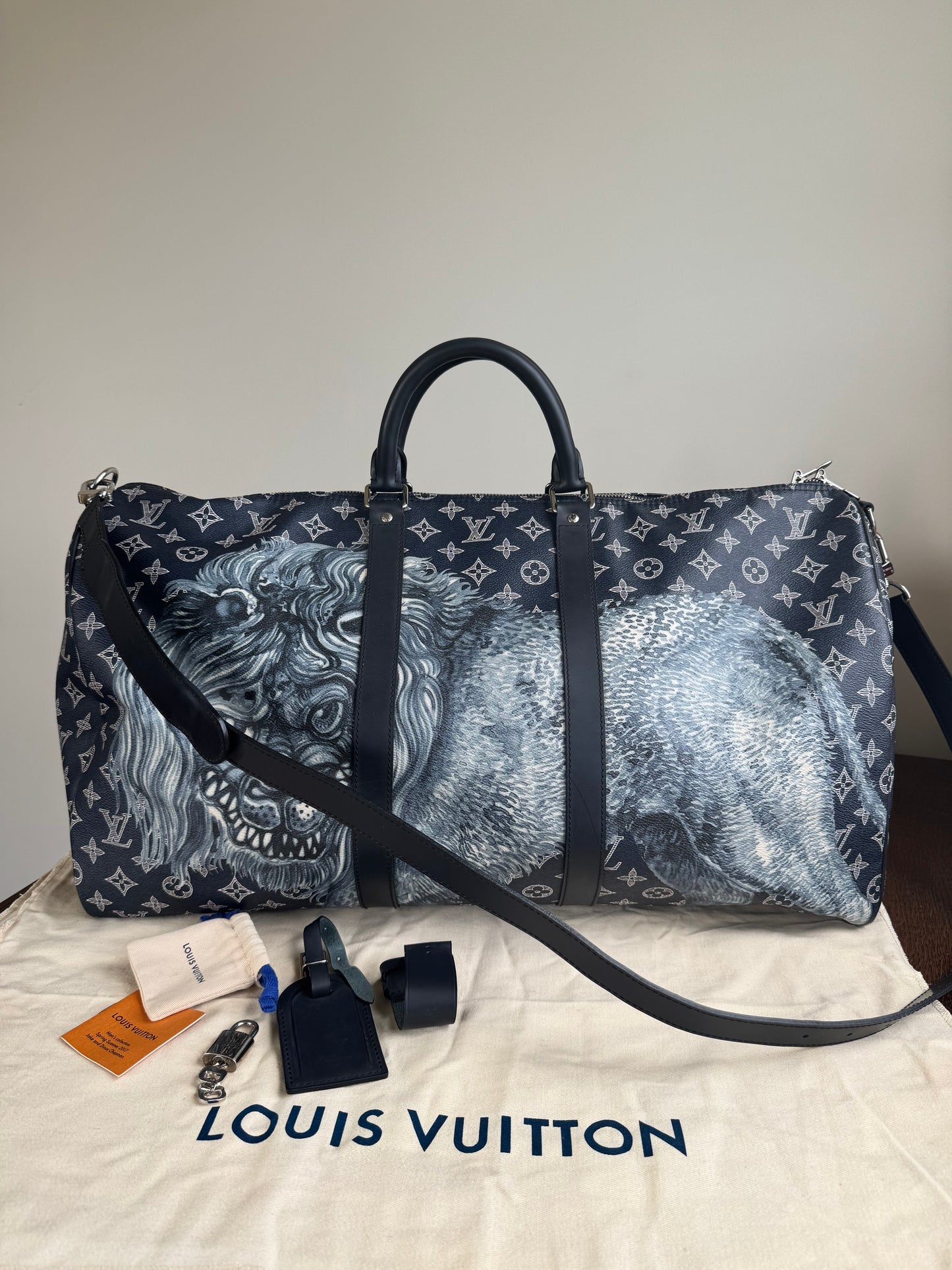 Pre-owned Louis Vuitton Chapman Brothers Keepall 55 Ink Lion Travel Bag
