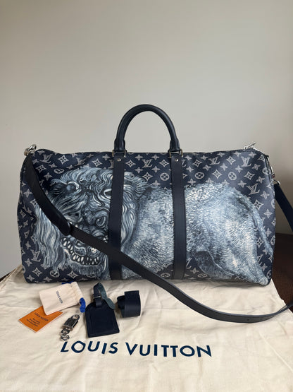 Pre-owned Louis Vuitton Chapman Brothers Keepall 55 Ink Lion Travel Bag