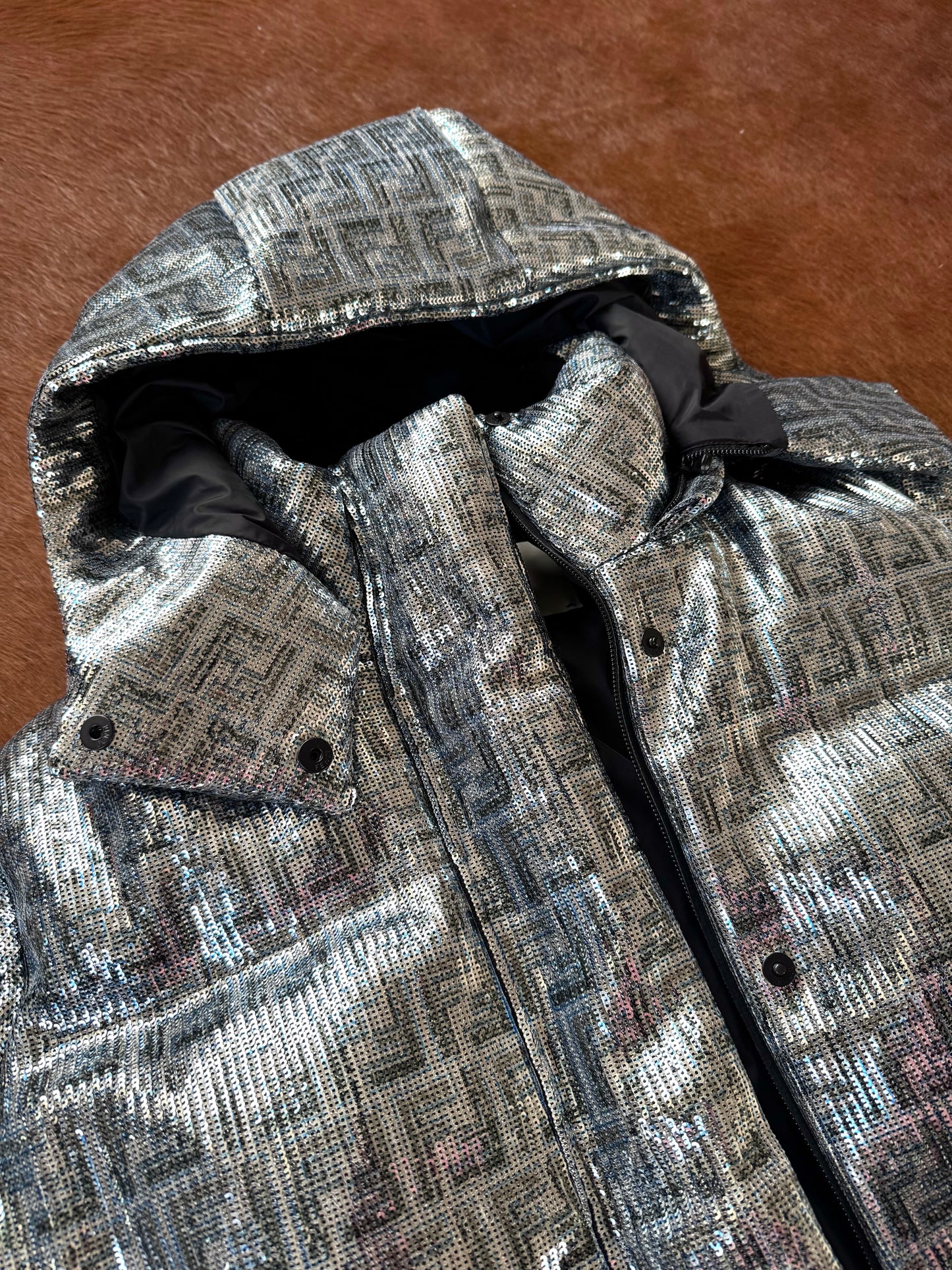 Pre-owned Fendi Silver Full Bomber Down Jacket