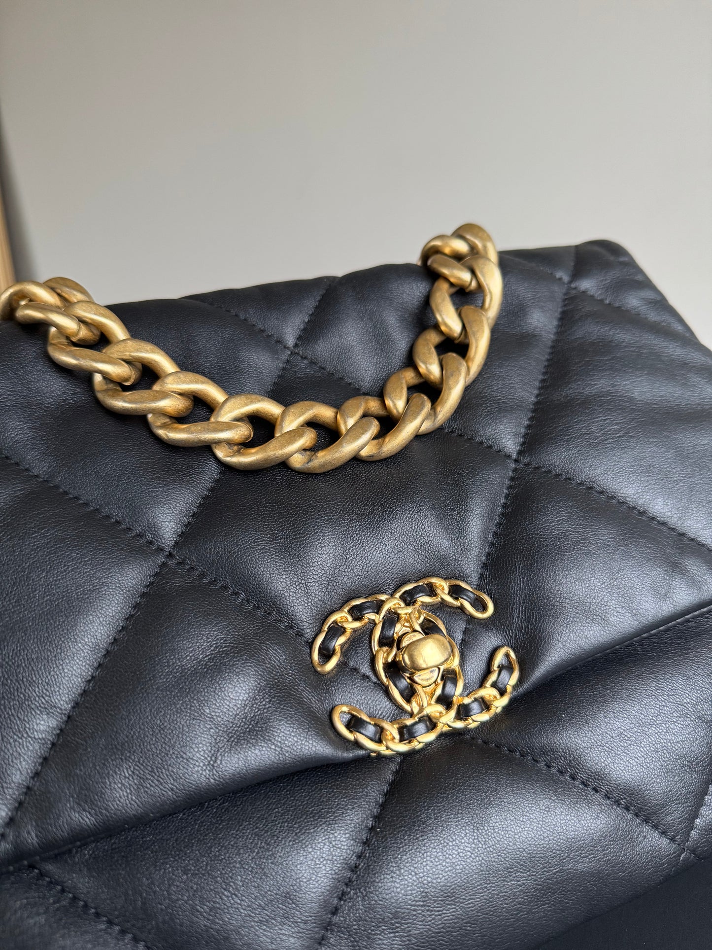 Pre-owned Chanel 19 Large Black Lambskin Flap Bag