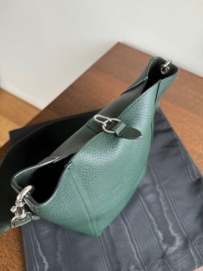 Pre-owned Céline Seau Sangle Small Dark Green Leather Tote Bag