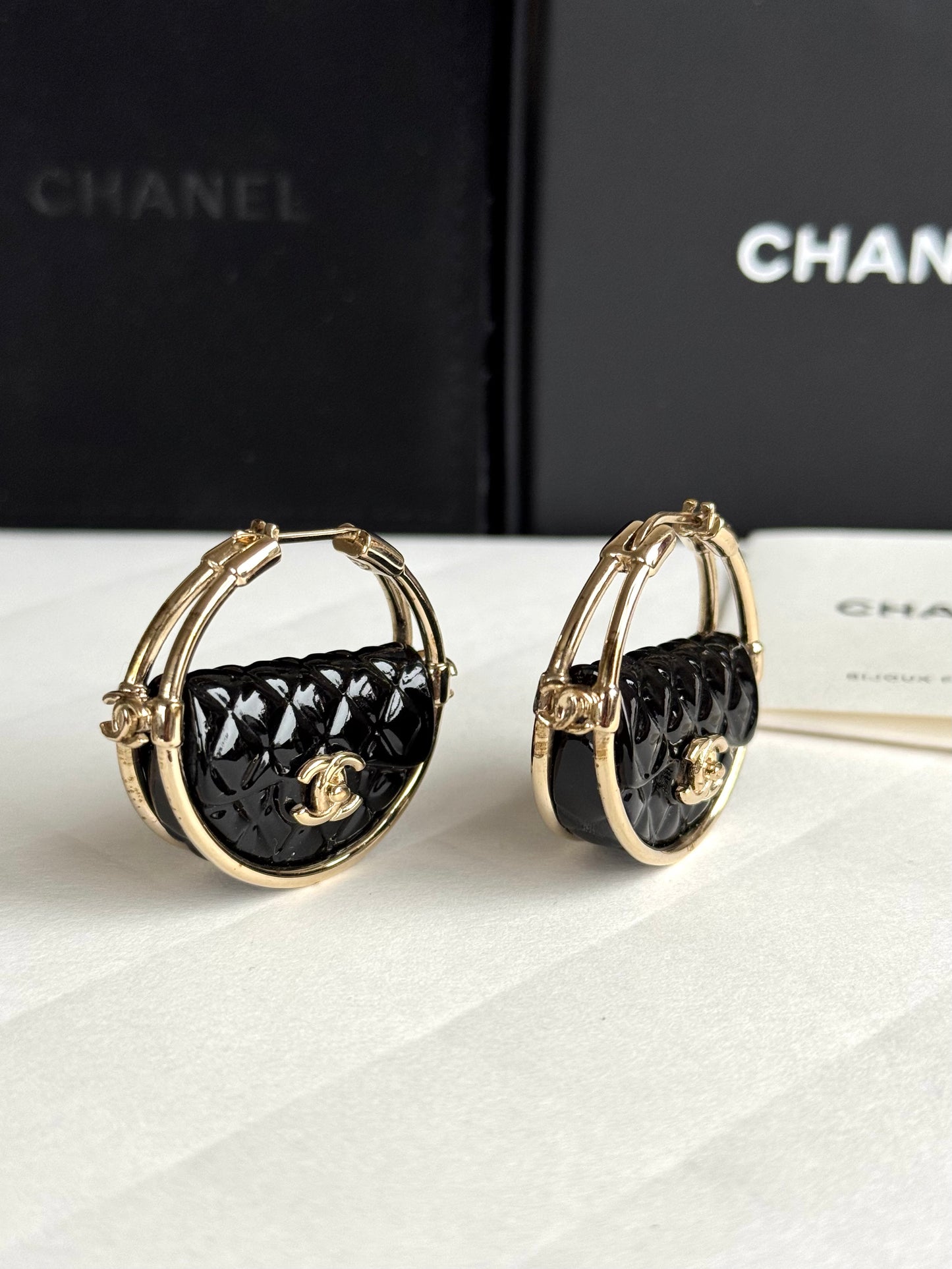 Pre-owned Chanel Resin Quilted Flap Bag Hoop Earrings