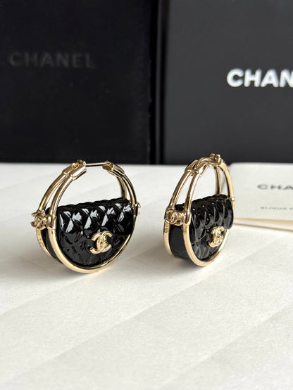 Pre-owned Chanel Resin Quilted Flap Bag Hoop Earrings