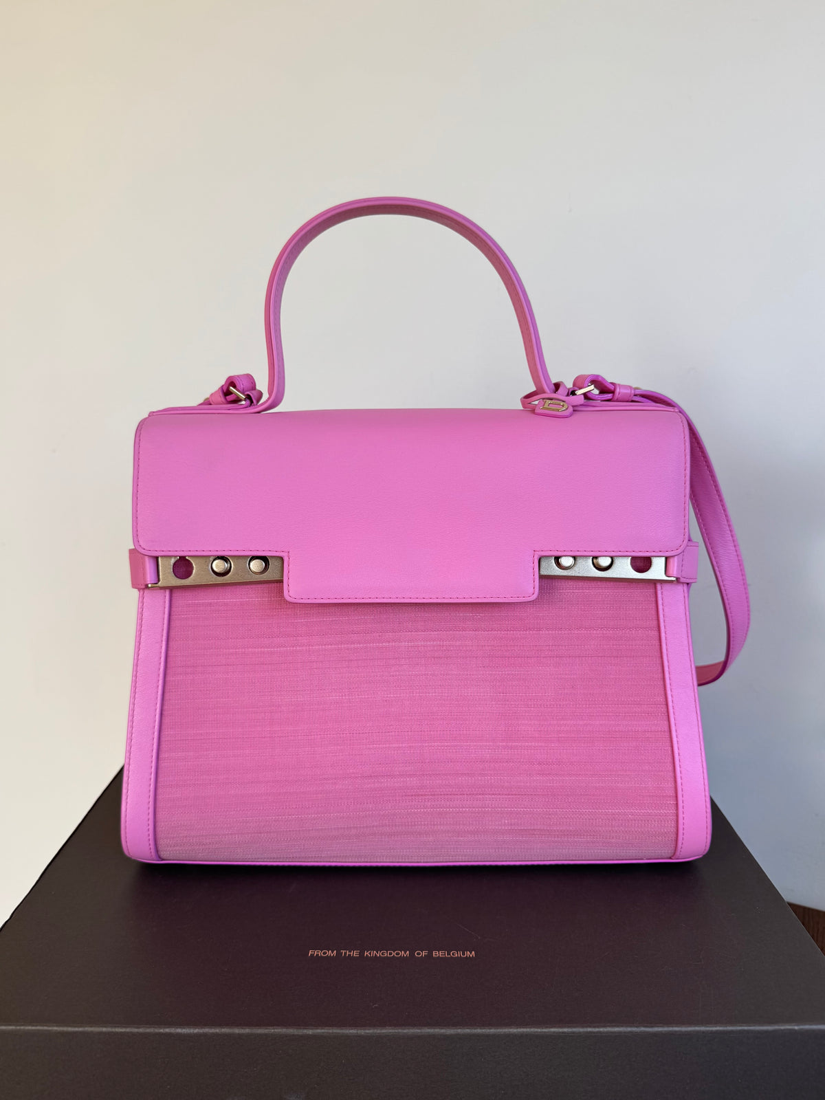 Pre-owned Delvaux Tempête GM Flamingo Pink Toile De Crin Leather Bag Limited Edition