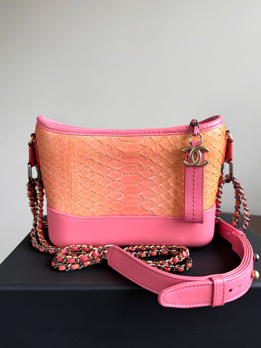 Pre-owned Chanel Gabrielle Small Pink Sunset Python Hobo Bag