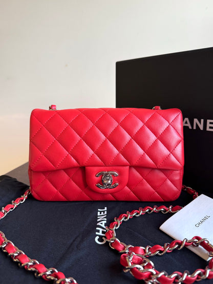 Pre-owned Chanel Timeless Mini Rectangle Coral Red Leather Bag
