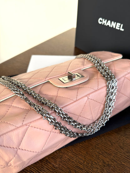 Pre-owned Chanel 2.55 Maxi 227 Rose Mint Lambskin Flap Bag
