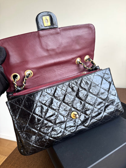 Pre-owned Chanel CC Black Waxed Leather Flap Bag