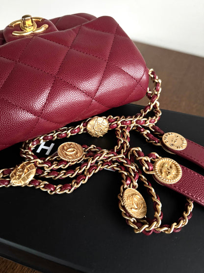 Pre-owned Chanel Twist Your Button Mini Burgundy CaviarFlap Bag