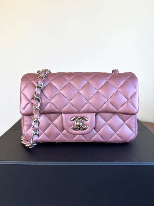 Pre-owned Chanel Timeless Mini Rectangle Pearlescent Rose Leather Bag