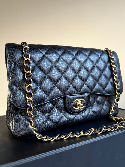 Pre-owned Chanel Timeless Classic Jumbo Black Caviar Flap Bag