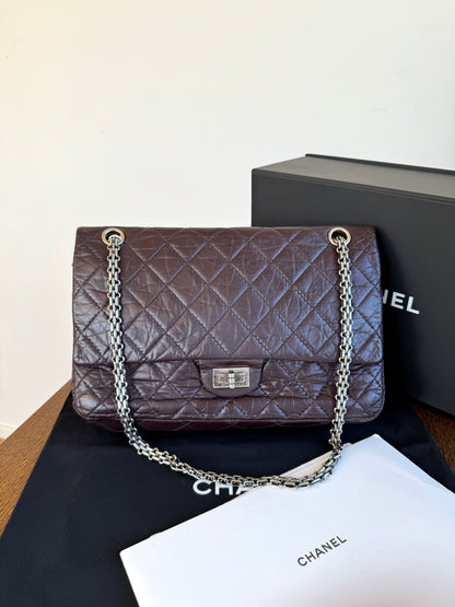 Pre-owned Chanel 2.55 Reissue Large 226 Dark Plum Brown Leather Flap Bag