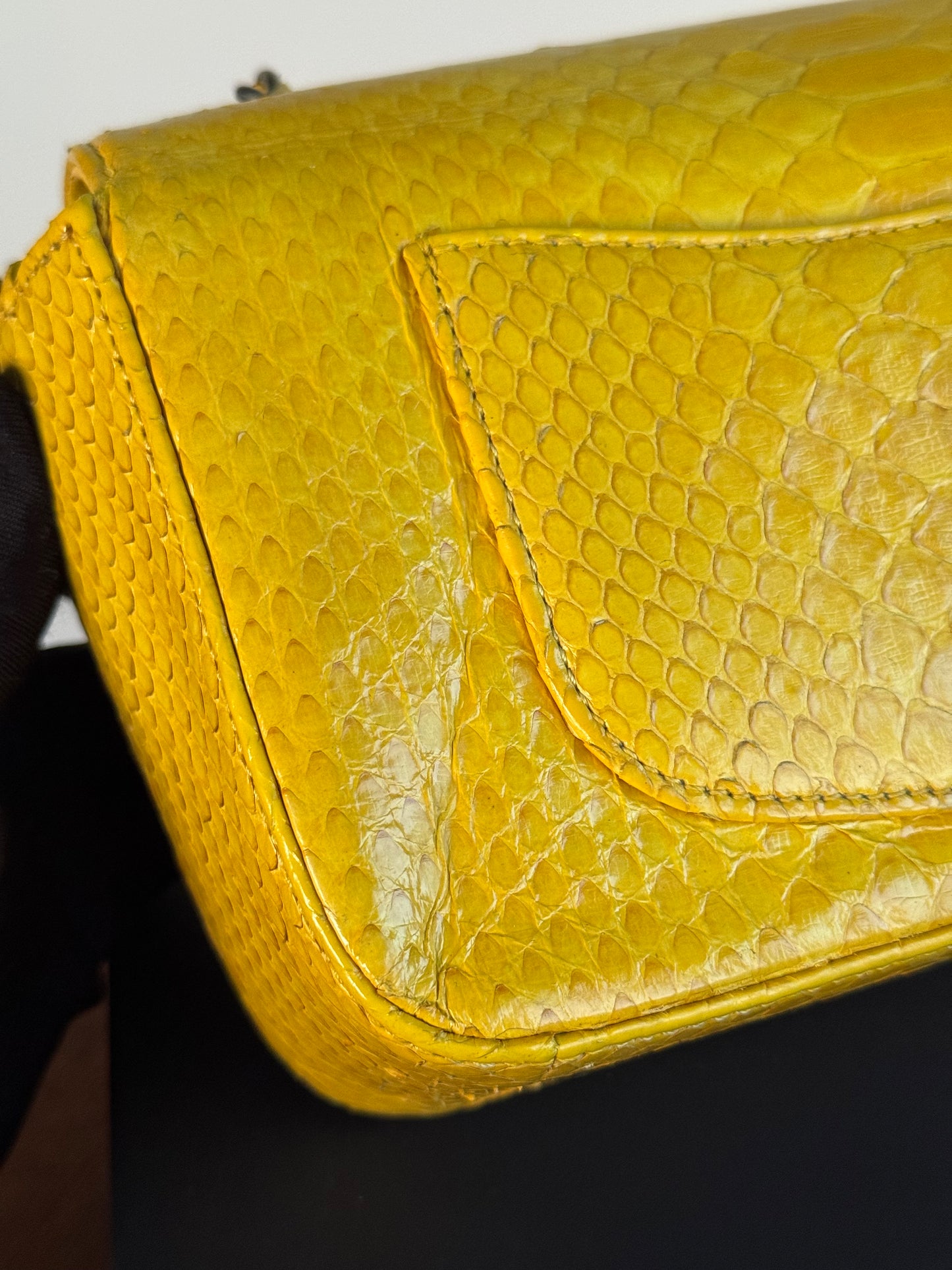 Pre-owned Chanel Timeless Mini Rectangle Yellow Python Flap Bag