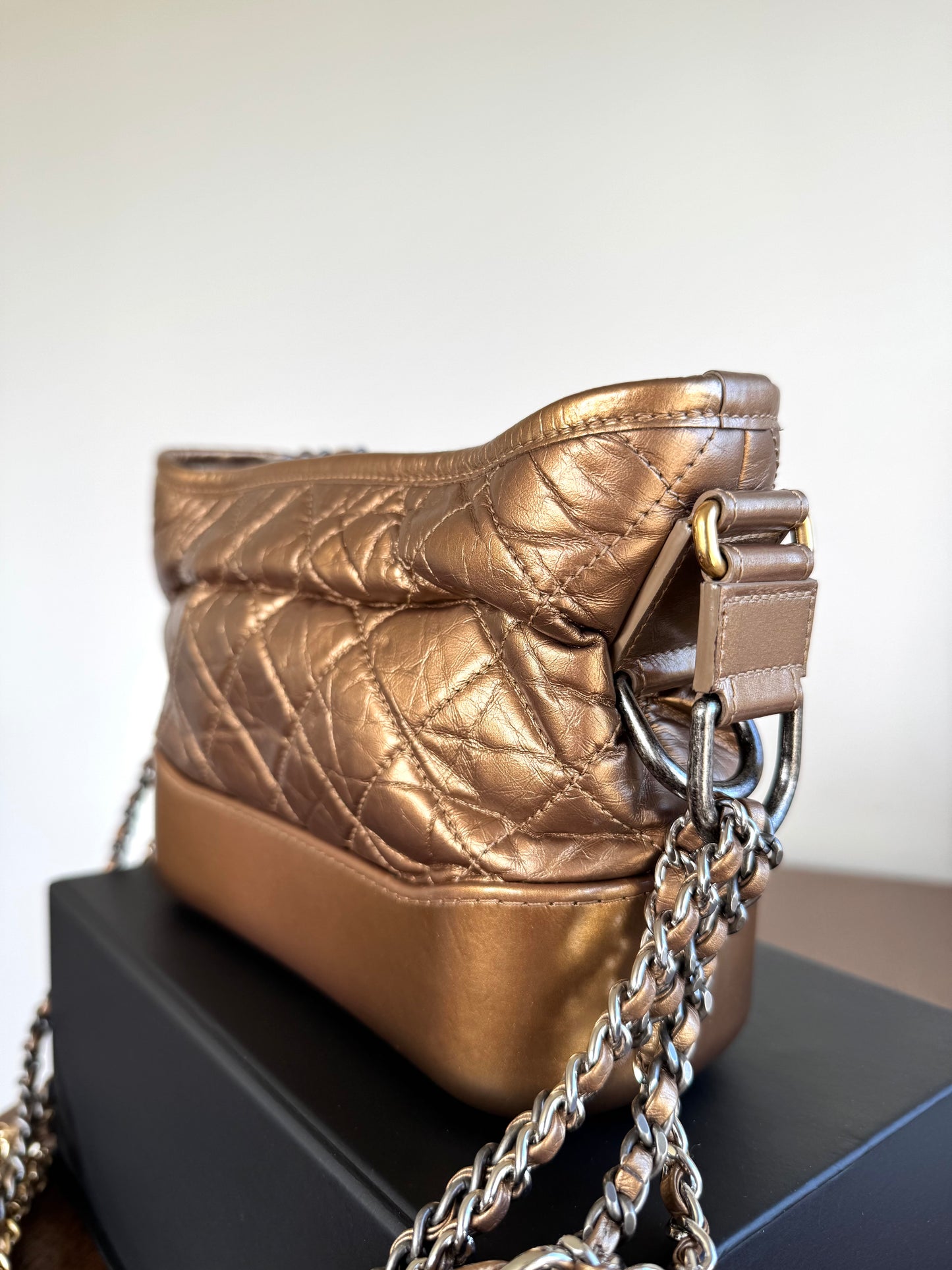 Pre-owned Chanel Gabrielle Small Bronze Leather Hobo Bag