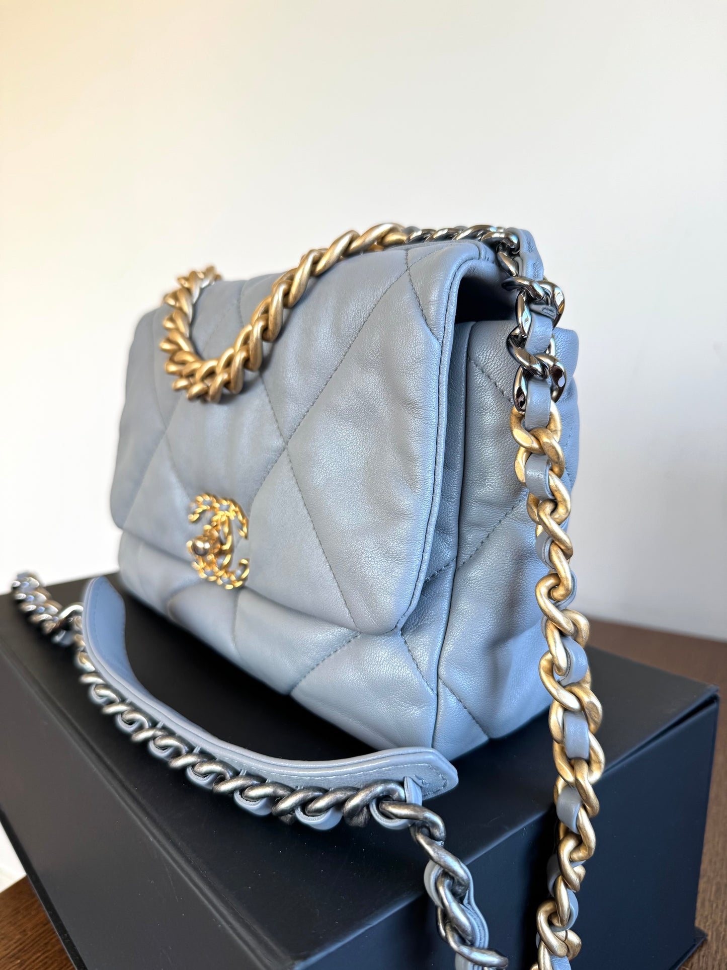 Pre-owned Chanel 19 Small Grey Lambskin Flap Bag
