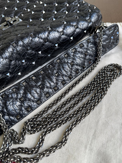 Pre-owned Valentino Garavani Rockstud Spike Large Black Leather Bag
