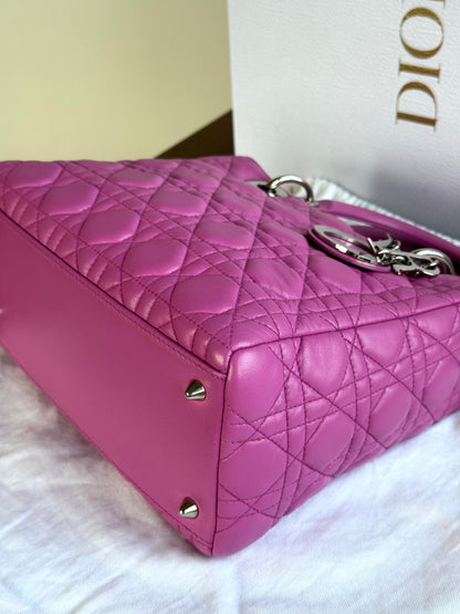 Pre-owned Dior Lady Dior Medium Pink Lambskin Bag