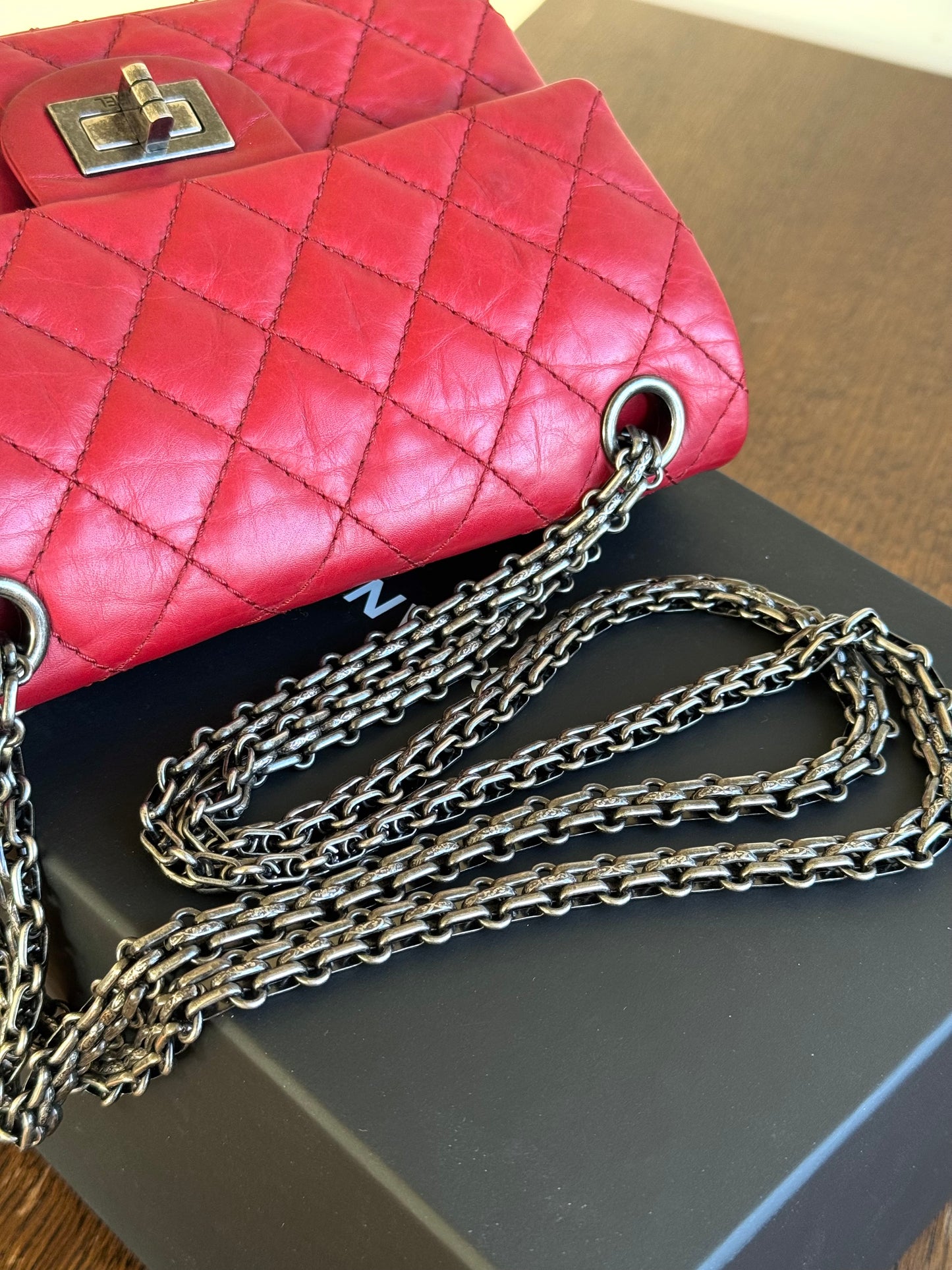 Pre-owned Chanel 2.55 Reissue Small 224 Red Leather Flap Bag